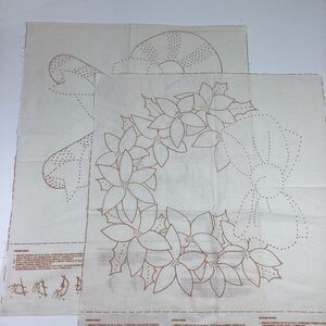 Christmas Candlewick Panel Fabric Stamped Pattern New Wreath Candy Canes